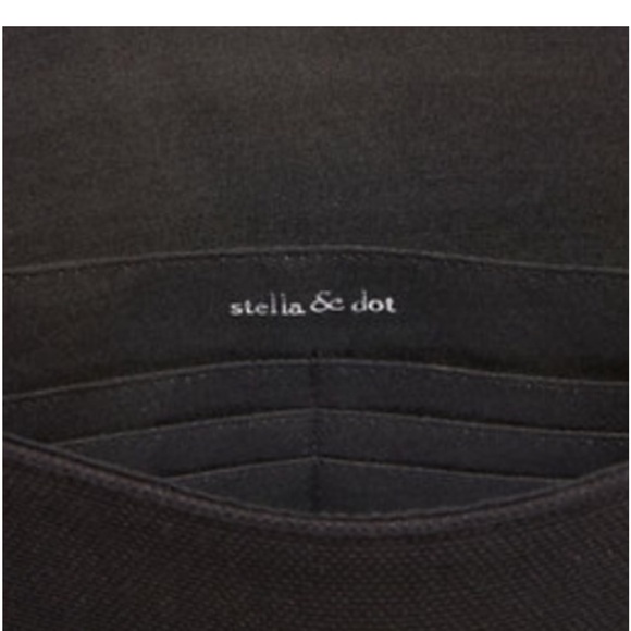 Stella & Dot Taj Clutch Cotton Credit Card Slots Snap Closure Black Embroidery - Picture 5 of 11